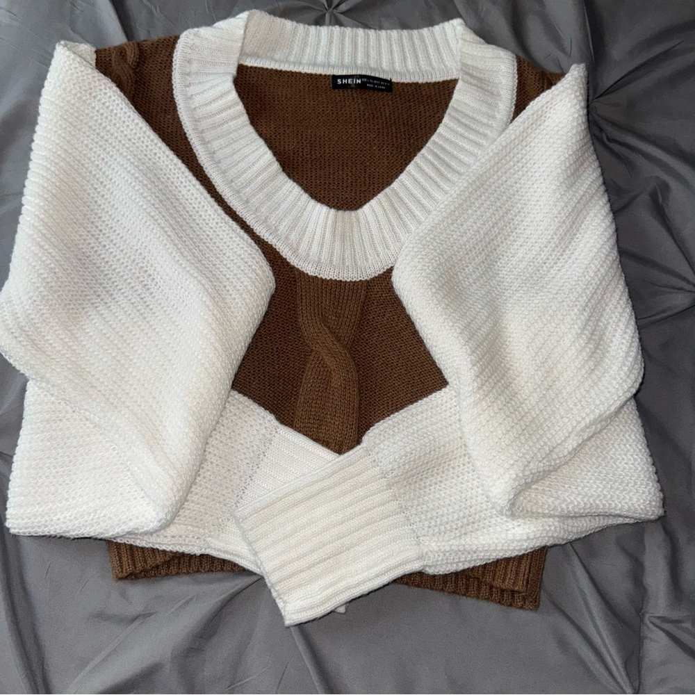 Shein Brown and White Women's Sweater